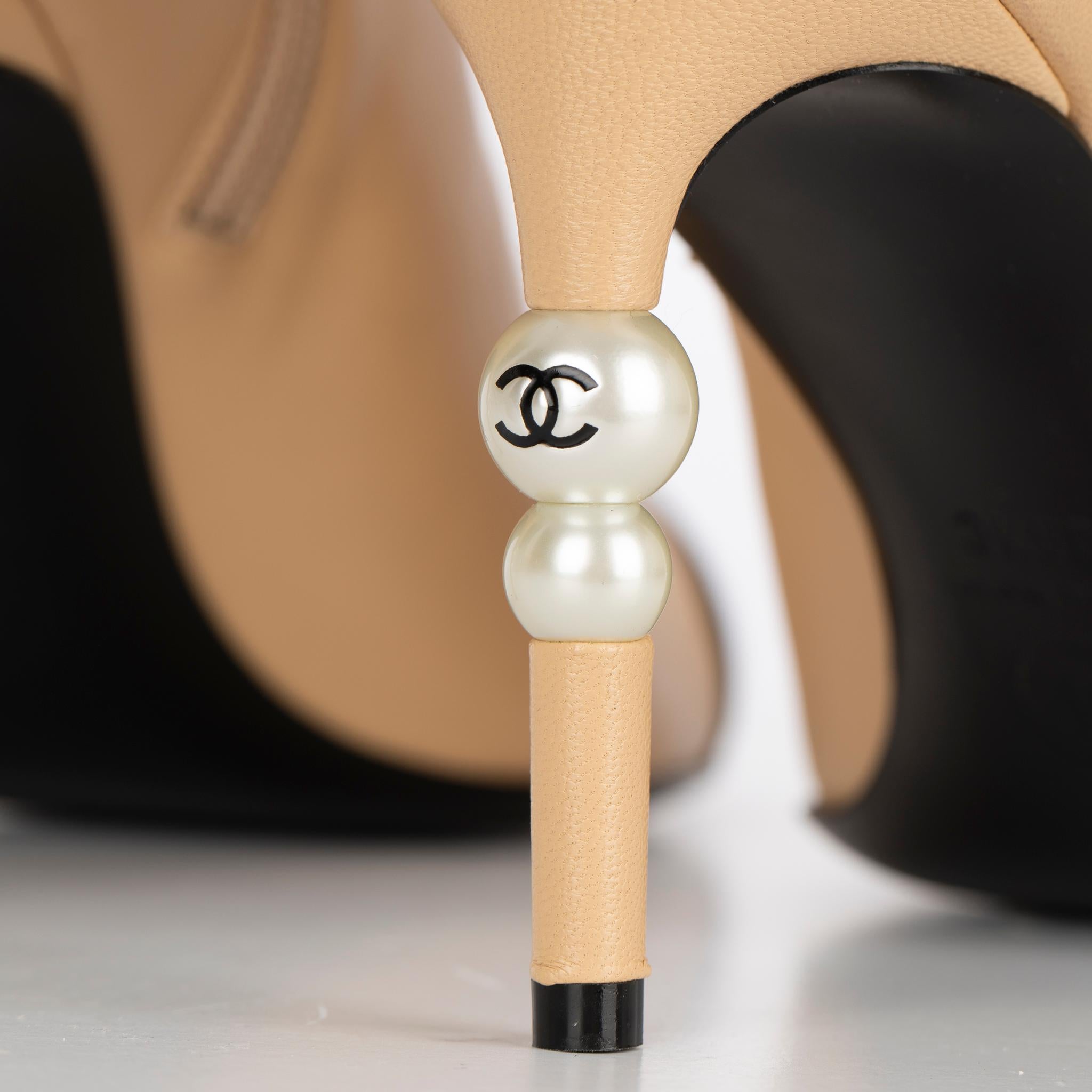Women's Chanel Ankle Boots Beige & Black With Pearl Details 38.5 FR