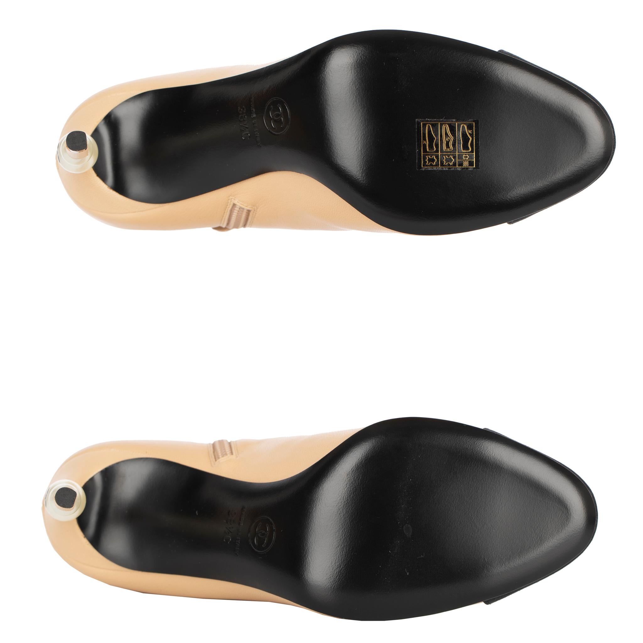 Chanel Ankle Boots Beige & Black With Pearl Details 38.5 FR 1
