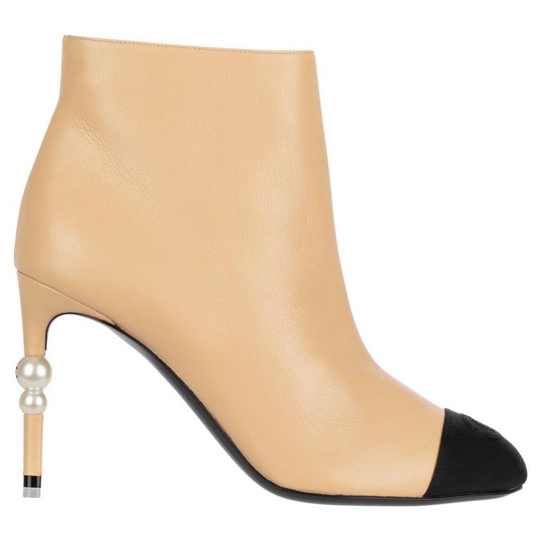 Chanel Ankle Boots Beige and Black With Pearl Details 38.5 FR at