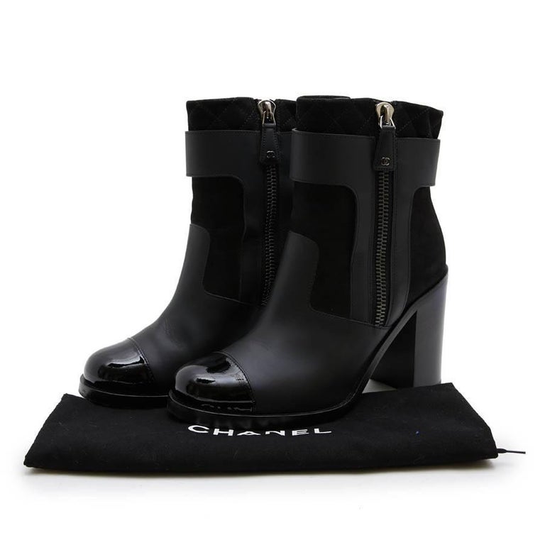 chanel black suede ankle boots