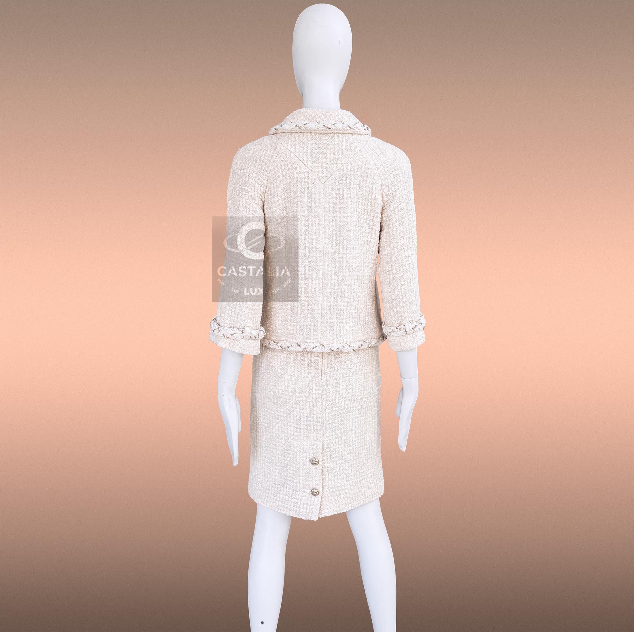 Chanel Anna Wintour Icono de estilo Traje de tweed crudo 36 FR en venta 12