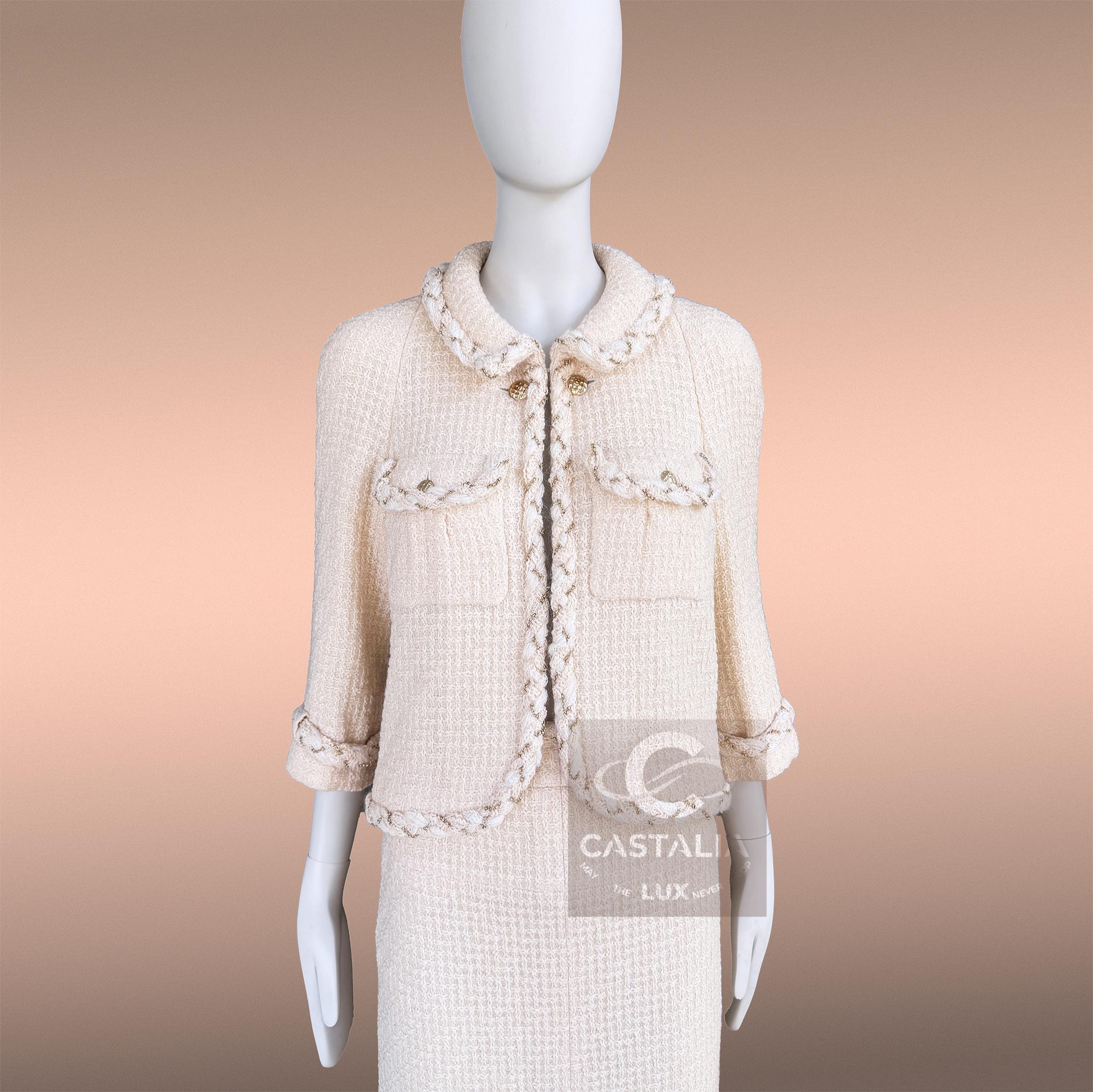 Chanel Anna Wintour Icono de estilo Traje de tweed crudo 36 FR en venta 4