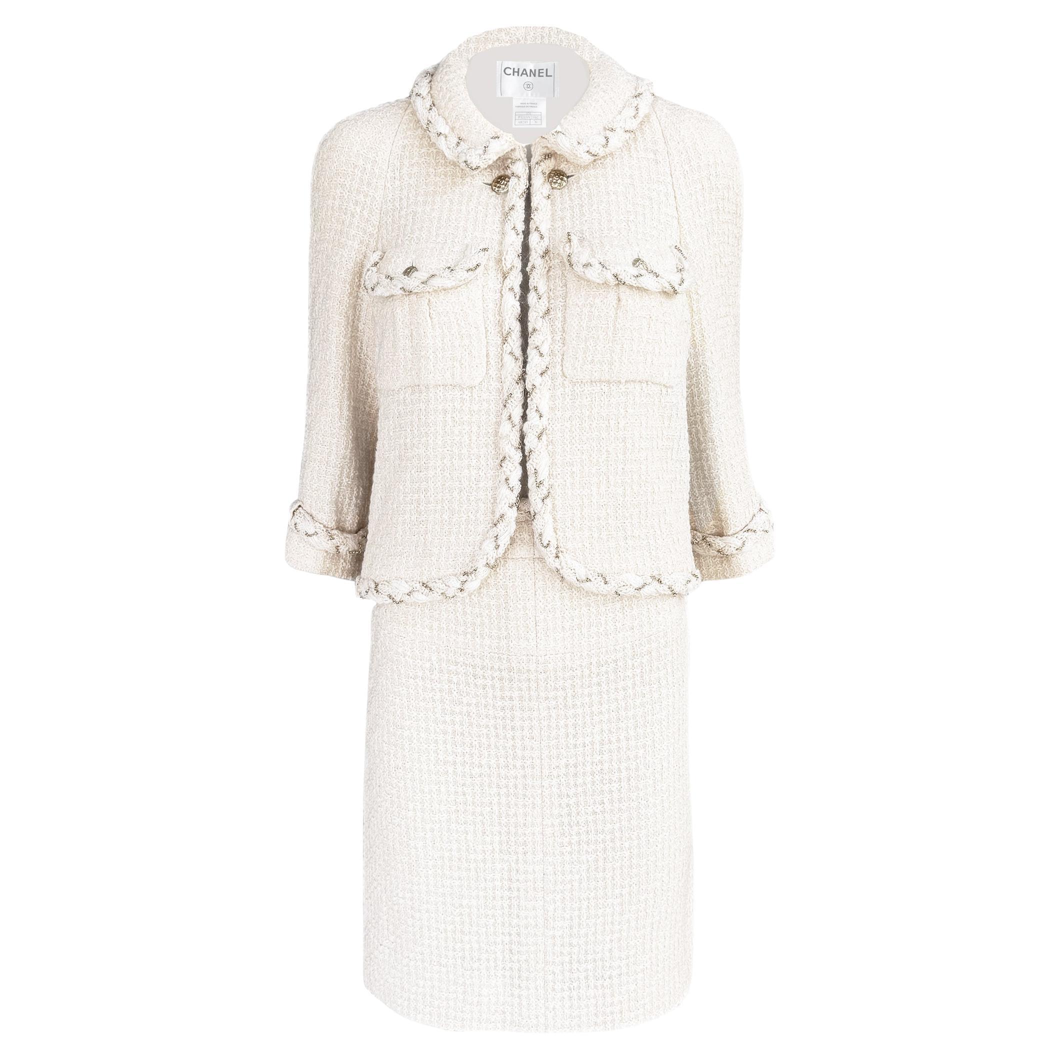 Chanel Anna Wintour Icono de estilo Traje de tweed crudo 36 FR en venta