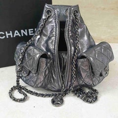 Chanel Anthracite Silver Metallic Platinum Backpack