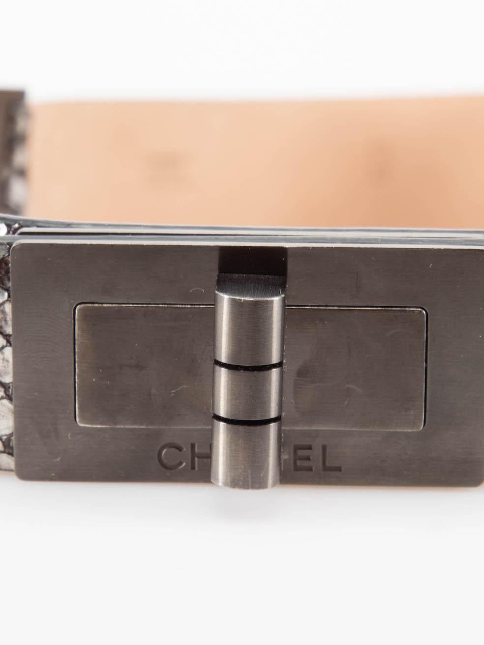 Women's Chanel Anthracite Snakeskin Engraved Buckle Belt For Sale