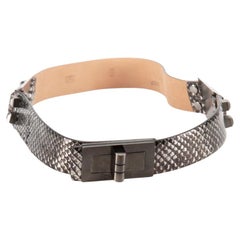 Used Chanel Anthracite Snakeskin Engraved Buckle Belt