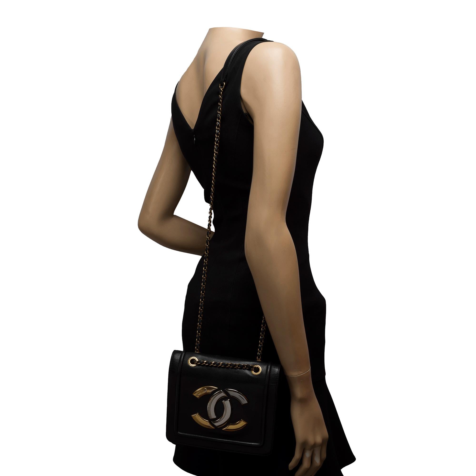 Chanel  Antico full flap shoulder bag in black lambskin, PGHW For Sale 9