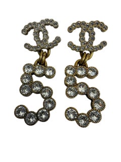 CHANEL Antique Gold CC No. 5 Drop Earrings