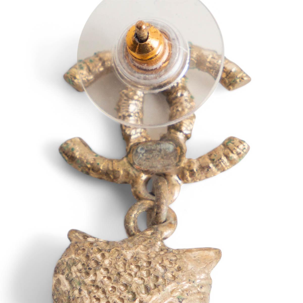 Women's CHANEL antique gold & orange resin 2018 GREECE CC OWL Drop Earrings
