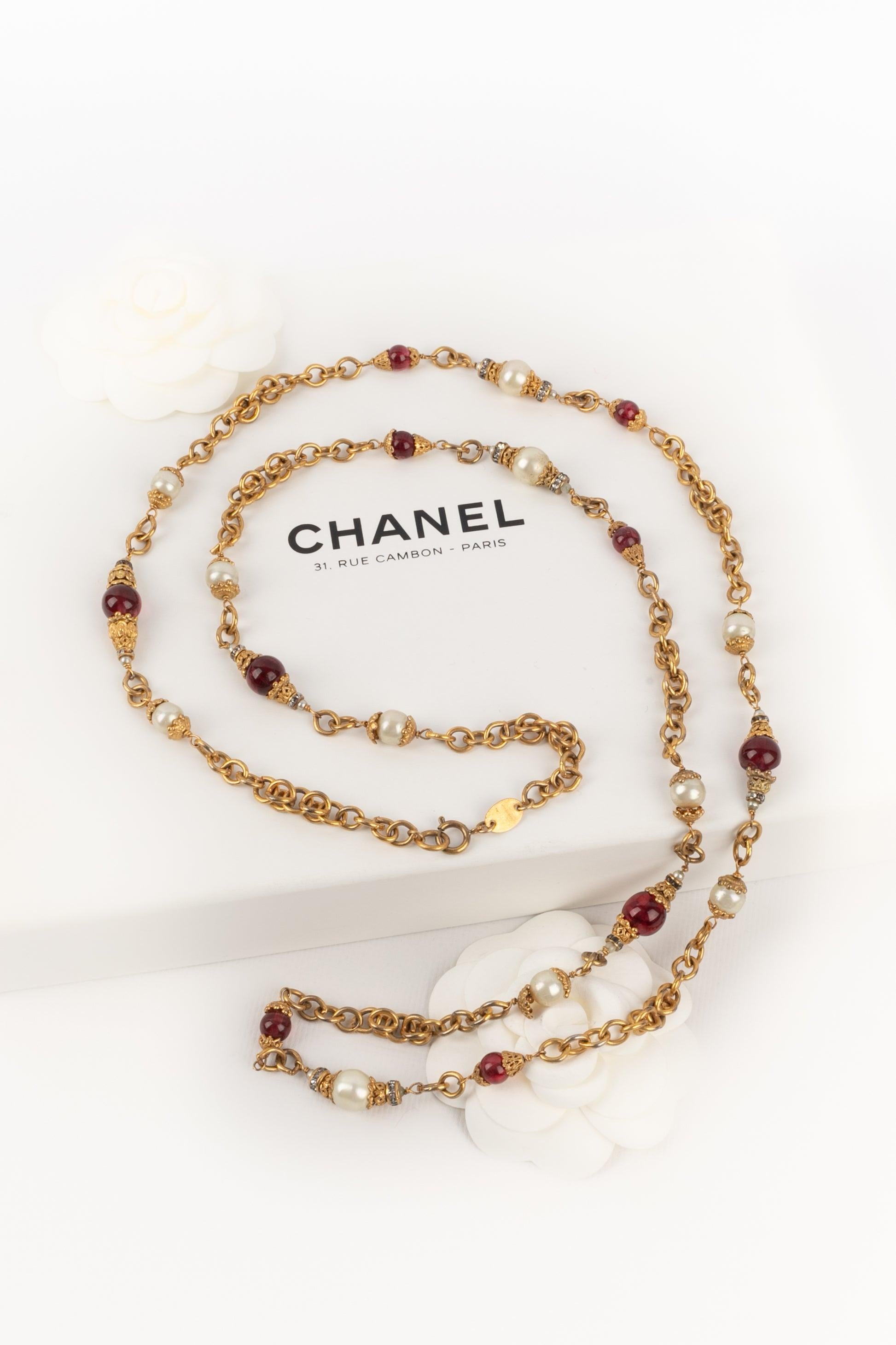 Chanel Antique Sautoir/Necklace with Red Glass Paste For Sale 7