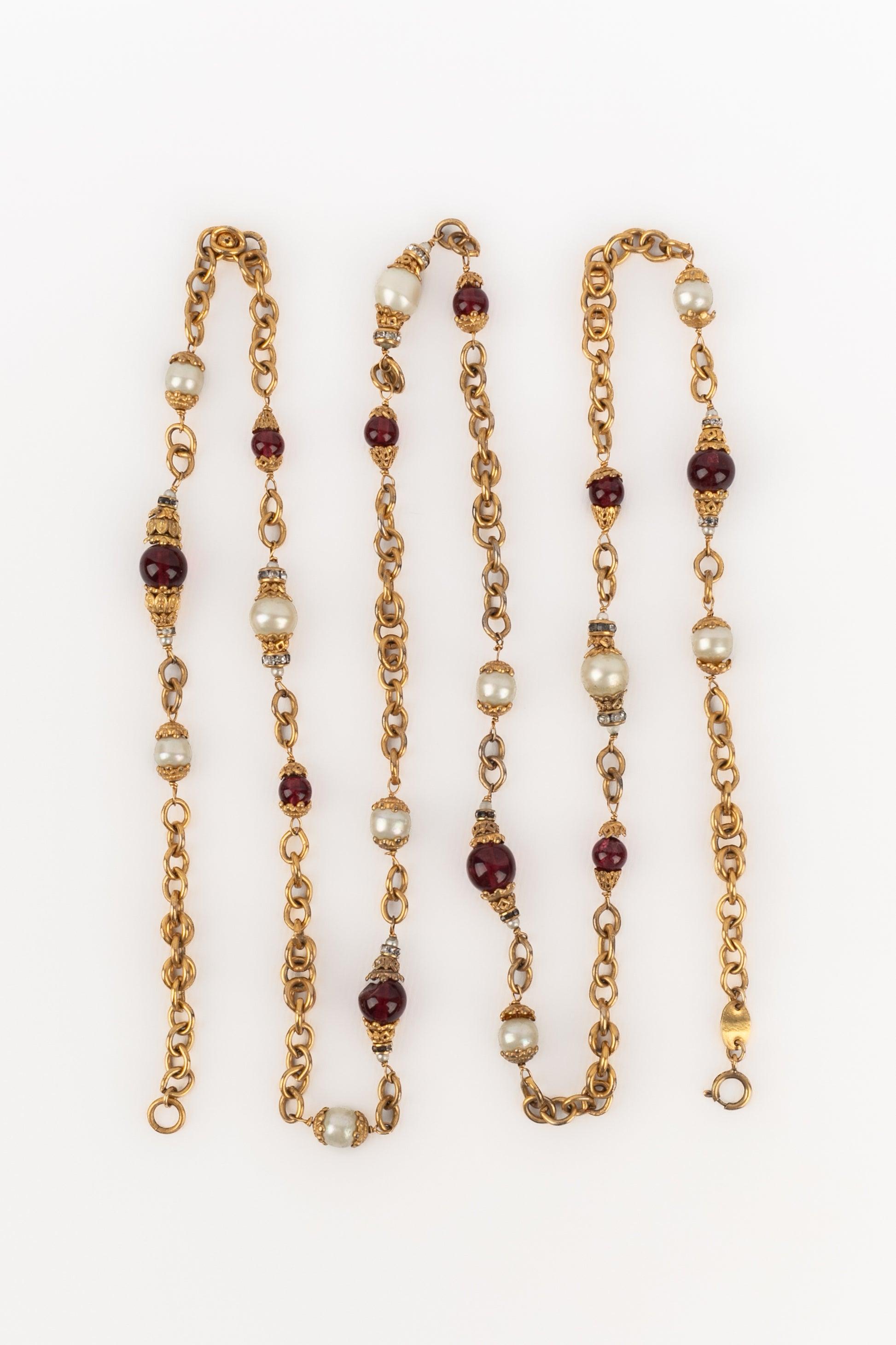 Chanel Antique Sautoir/Necklace with Red Glass Paste For Sale 1