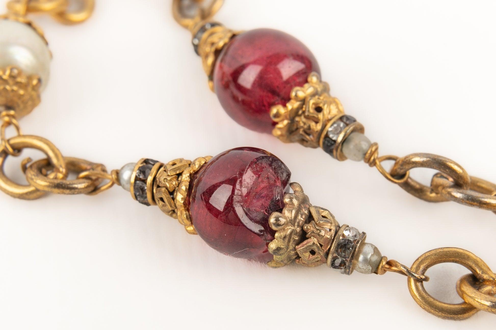 Chanel Antique Sautoir/Necklace with Red Glass Paste For Sale 2