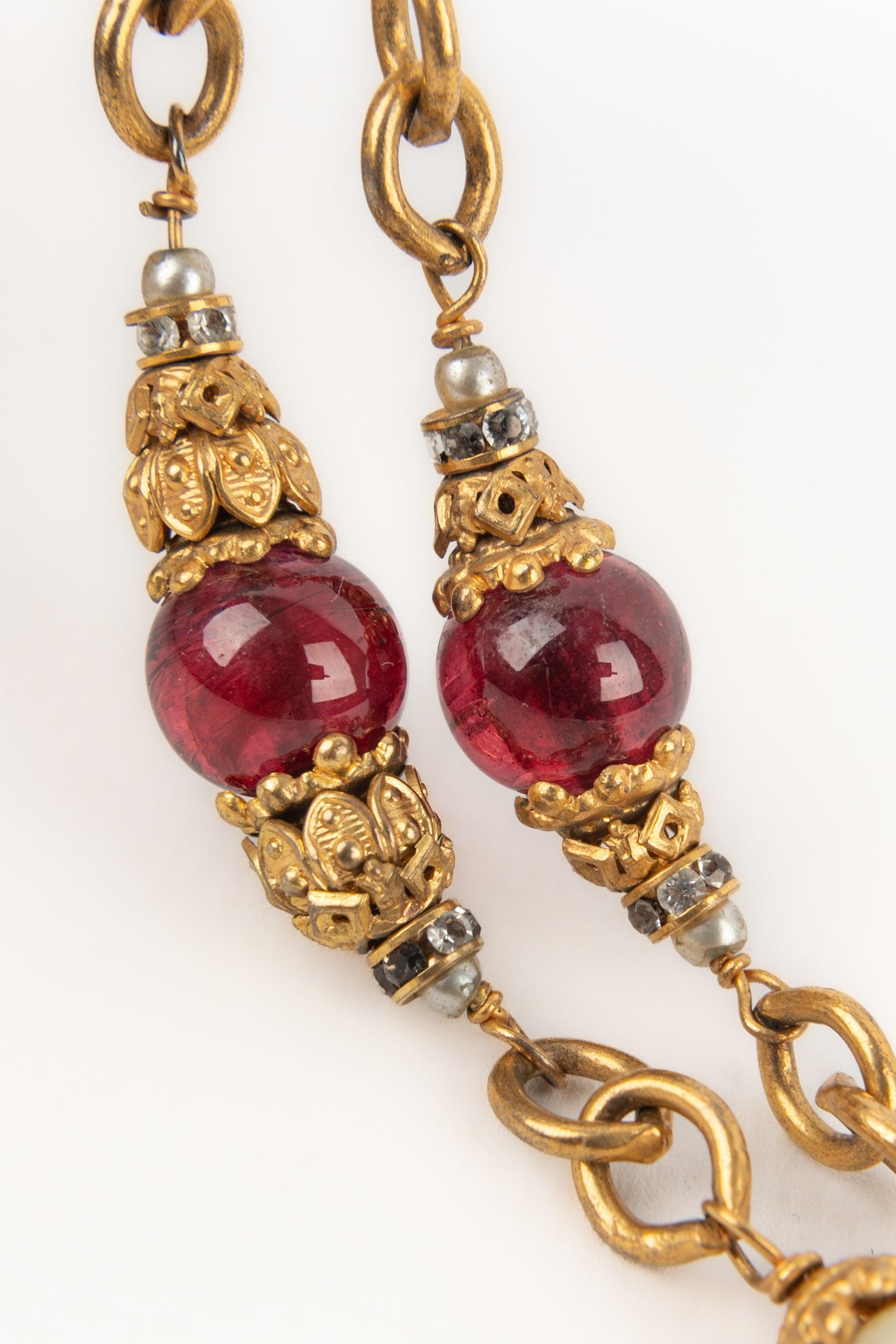 Chanel Antique Sautoir/Necklace with Red Glass Paste For Sale 3