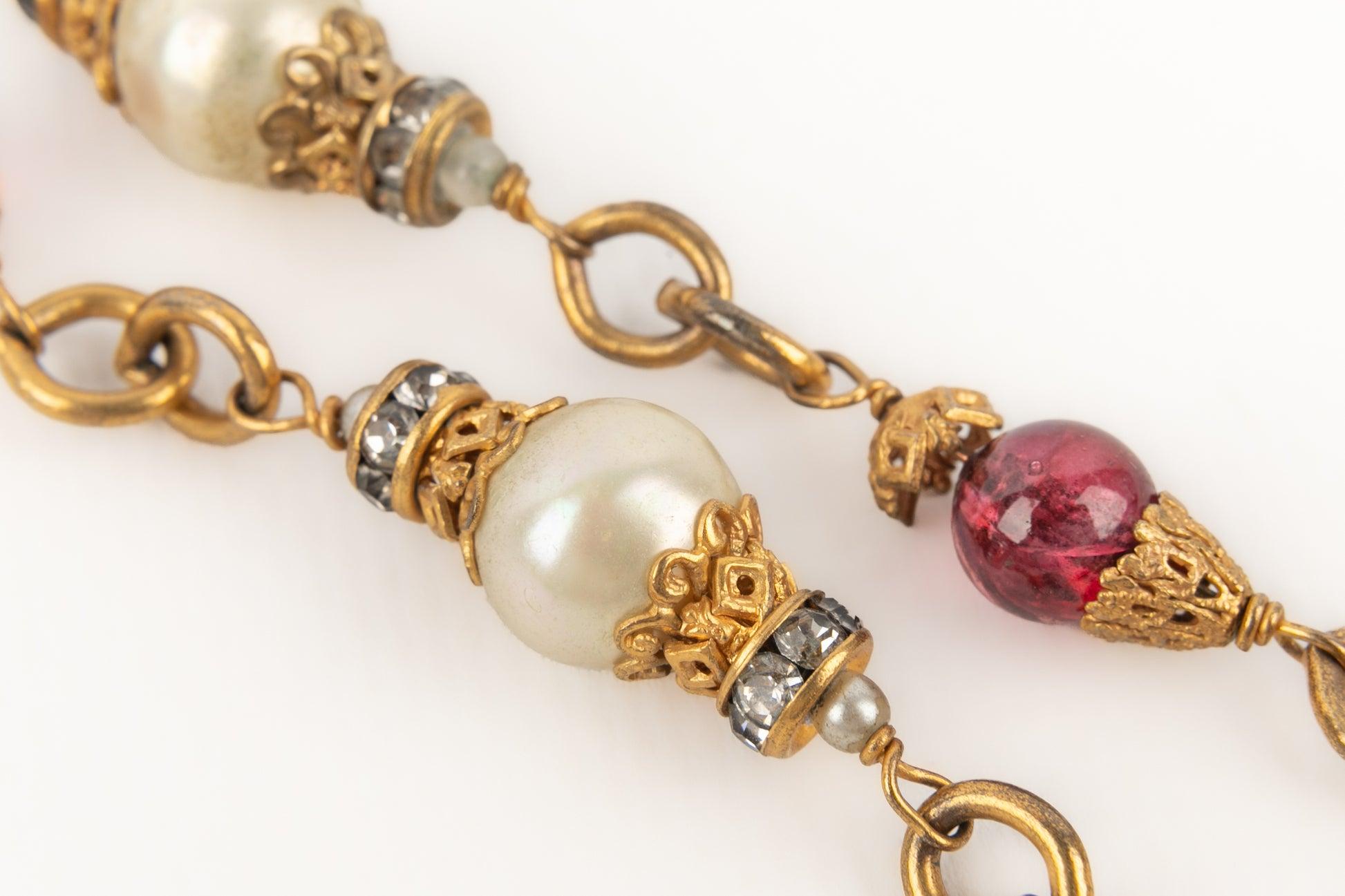 Chanel Antique Sautoir/Necklace with Red Glass Paste For Sale 4
