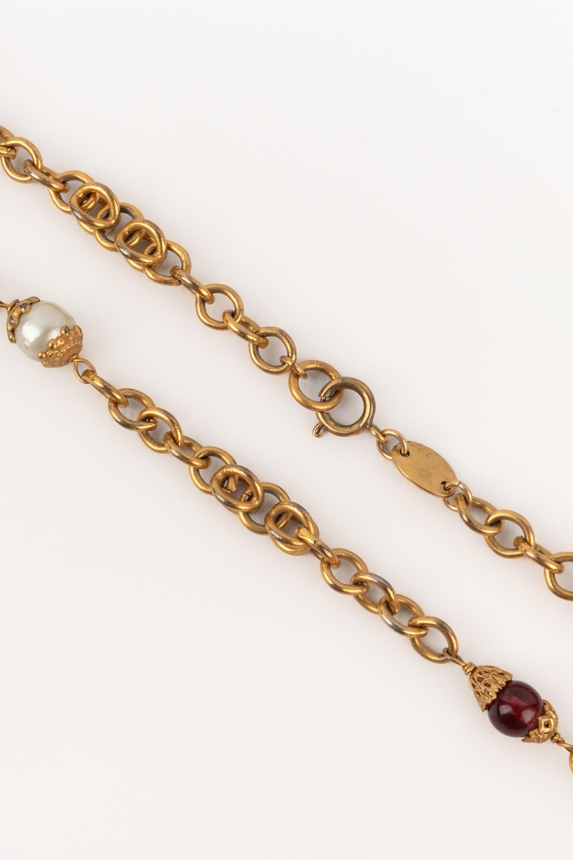 Chanel Antique Sautoir/Necklace with Red Glass Paste For Sale 5