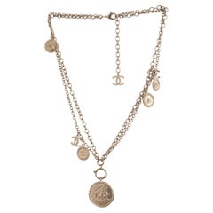 CHANEL antique silver-tone 2014 14P 100TH ANNIVERSARY COIN CHAIN Necklace