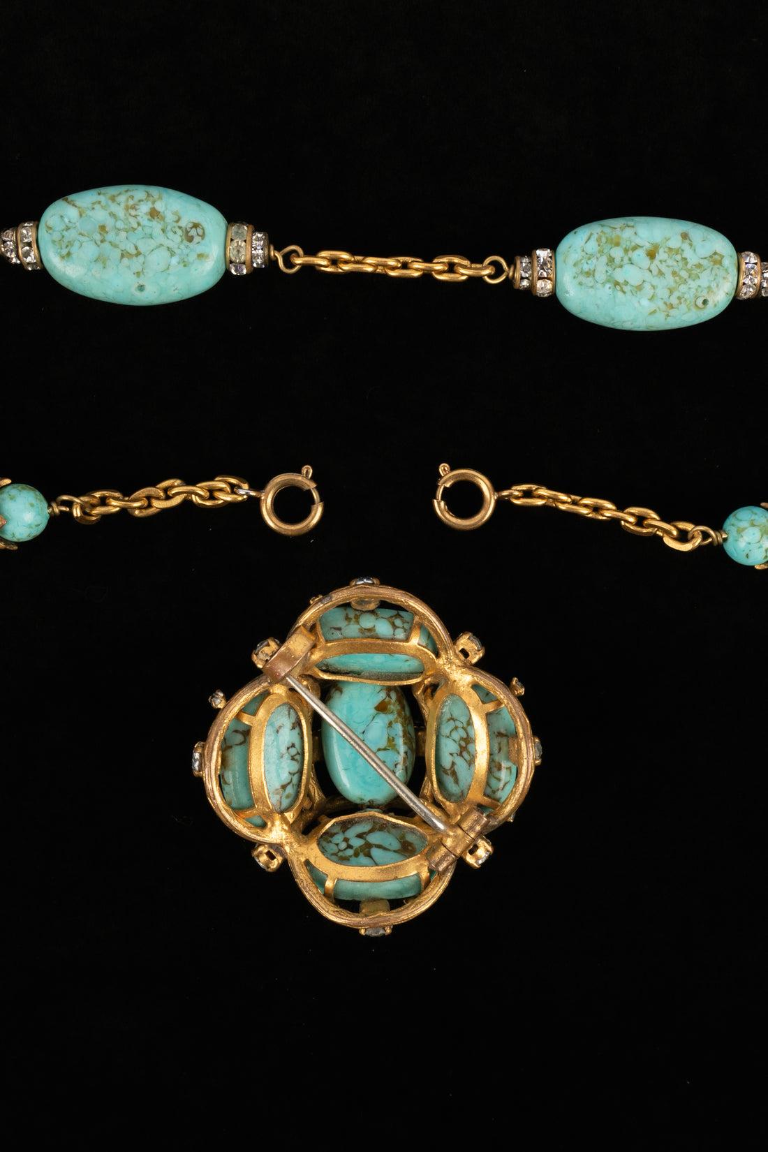 Chanel Antique Turquoise Golden Metal Pendant Necklace For Sale 6