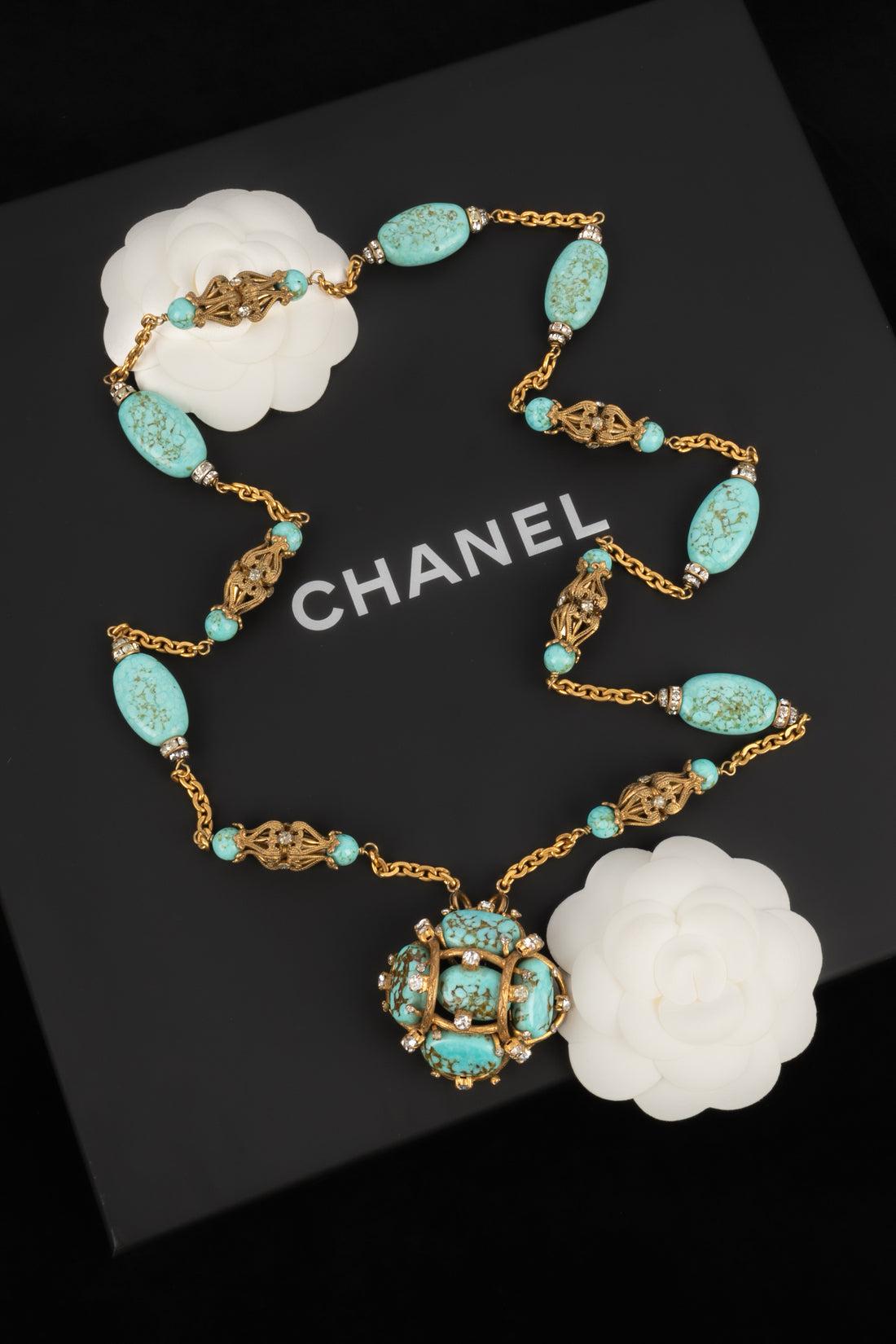 Women's Chanel Antique Turquoise Golden Metal Pendant Necklace For Sale