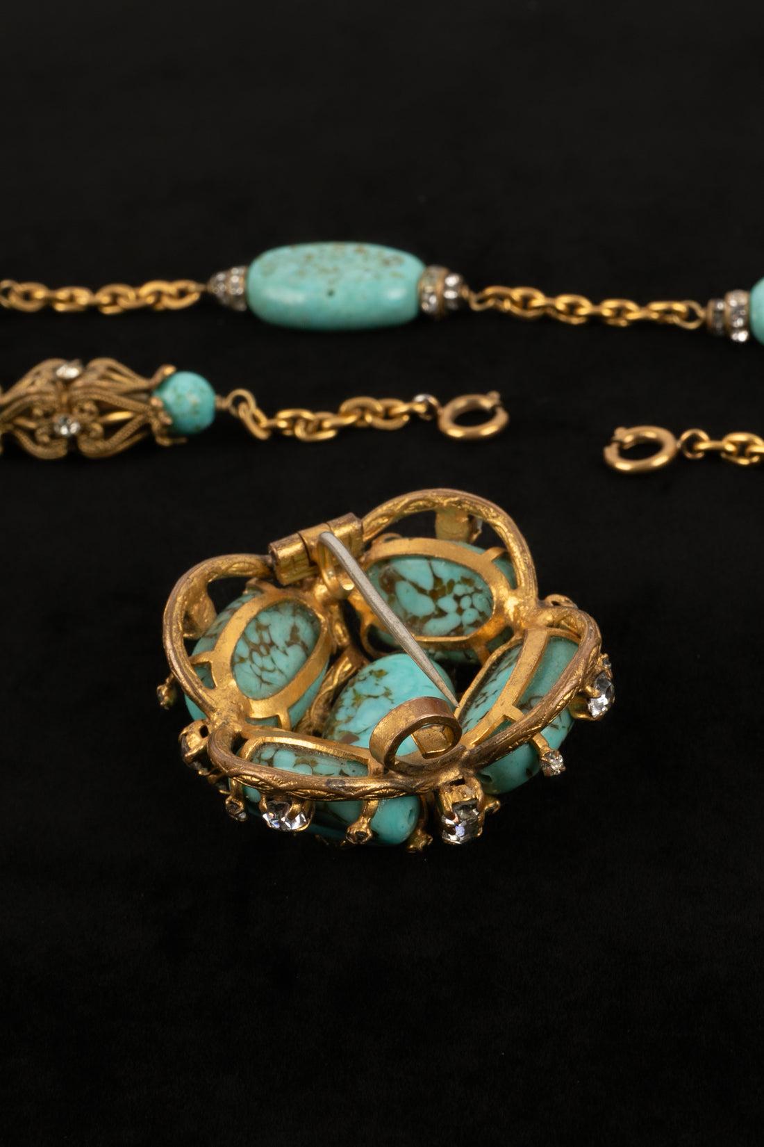 Chanel Antique Turquoise Golden Metal Pendant Necklace For Sale 2