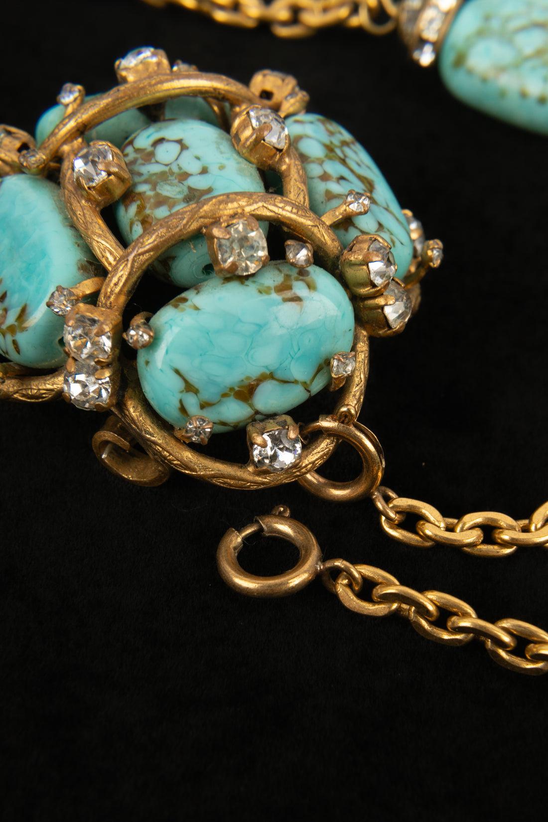 Chanel Antique Turquoise Golden Metal Pendant Necklace For Sale 3