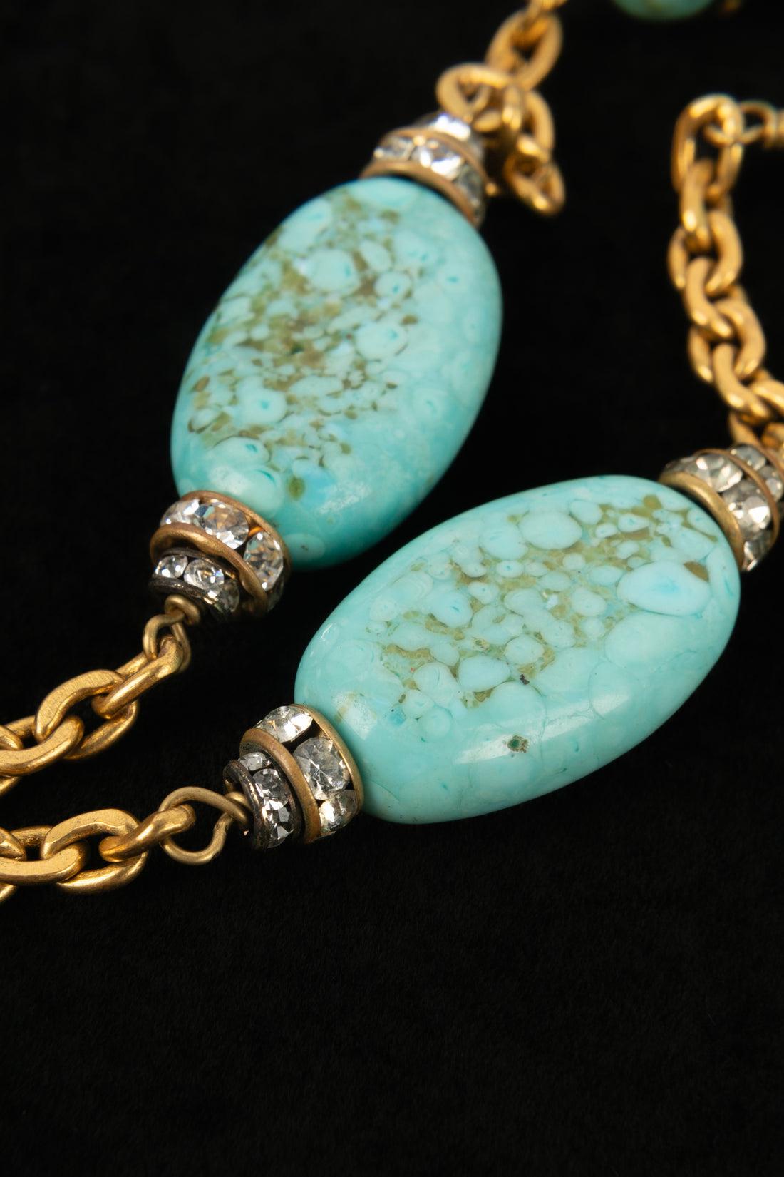 Chanel Antique Turquoise Golden Metal Pendant Necklace For Sale 5