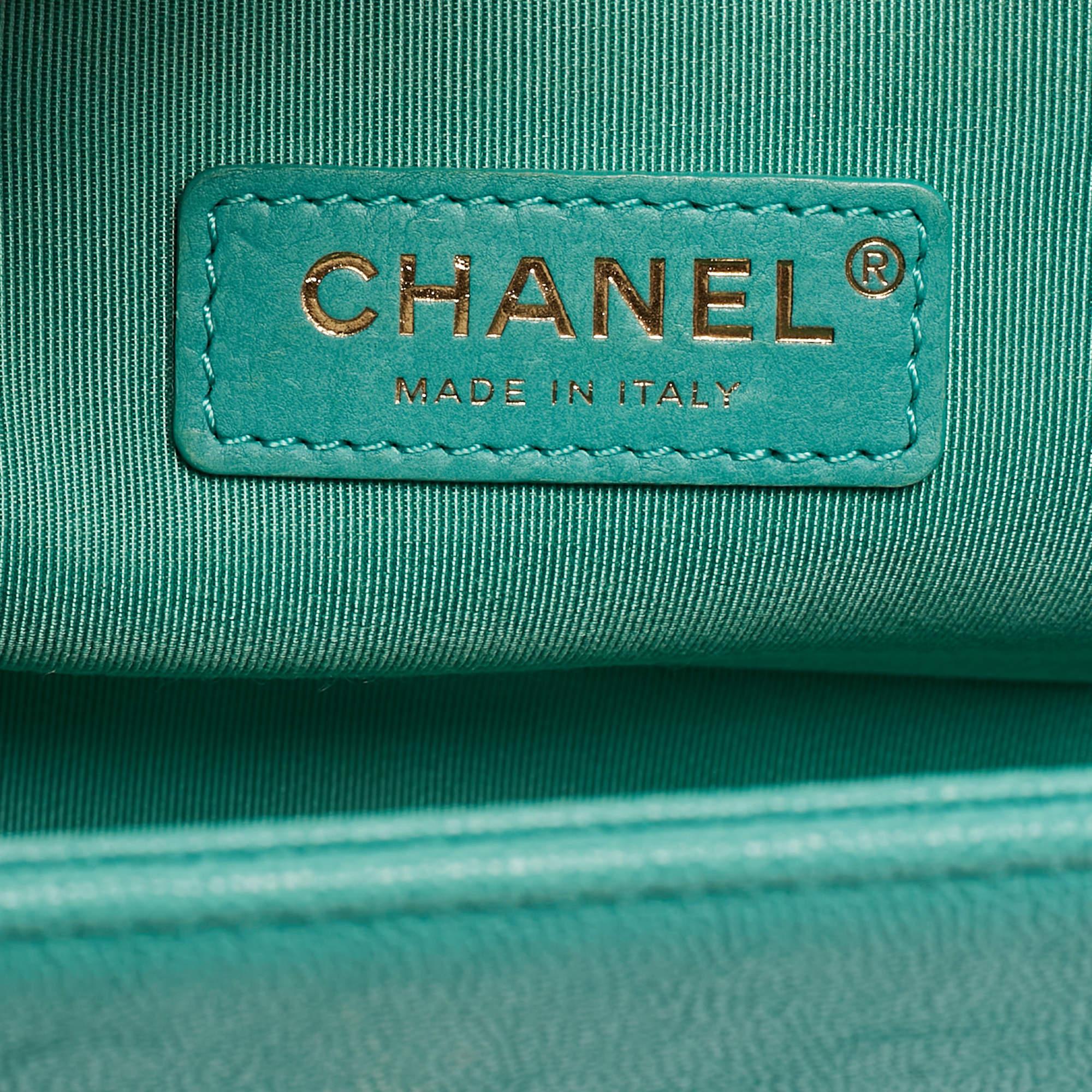 Chanel Aqua Green Chevron Caviar Leather Medium Boy Flap Bag 7