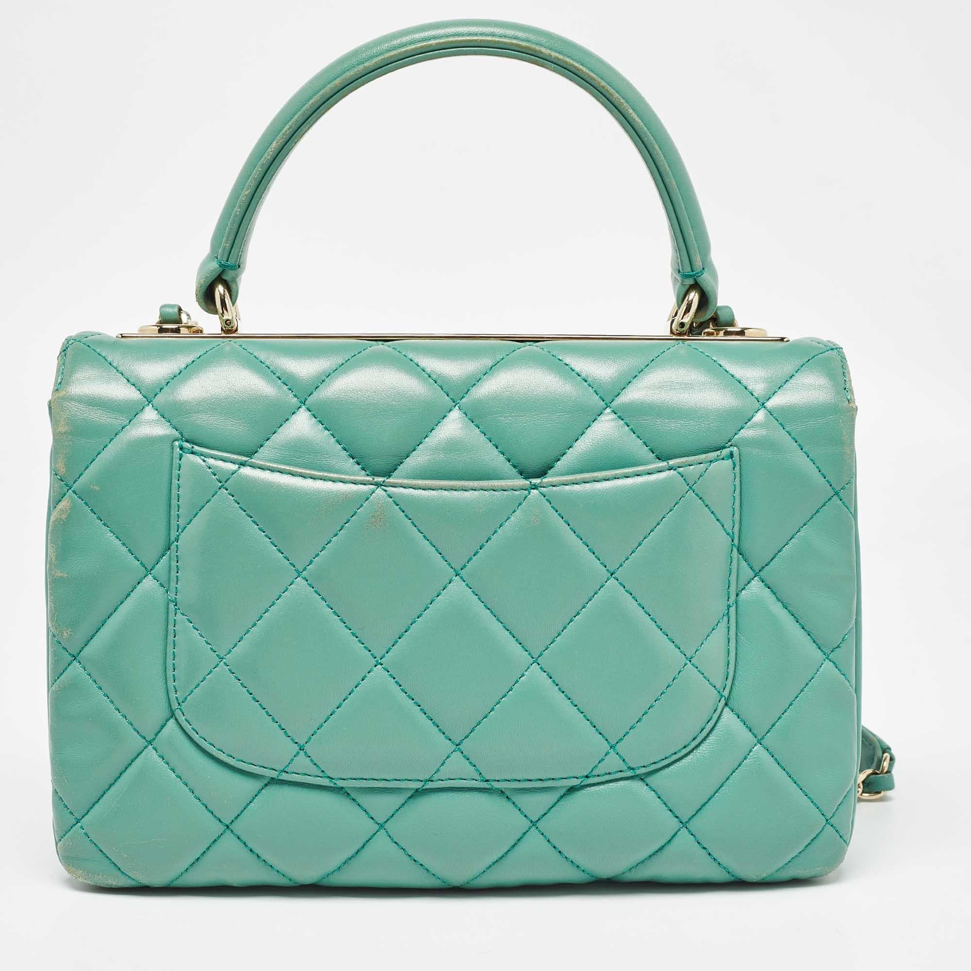 Women's Chanel Aqua Green Quilted Leather Small Trendy CC Flap Bag For Sale