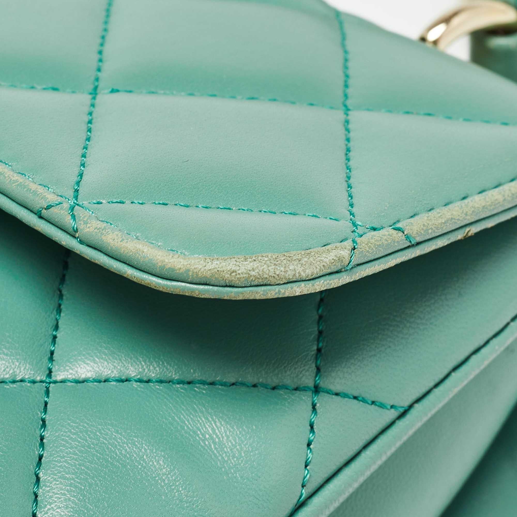 Chanel Aqua Green Quilted Leather Small Trendy CC Flap Bag For Sale 1