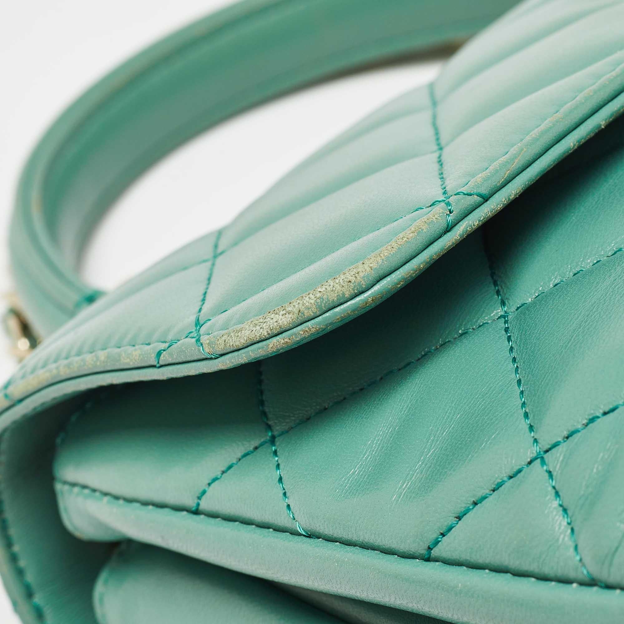 Chanel Aqua Green Quilted Leather Small Trendy CC Flap Bag For Sale 2