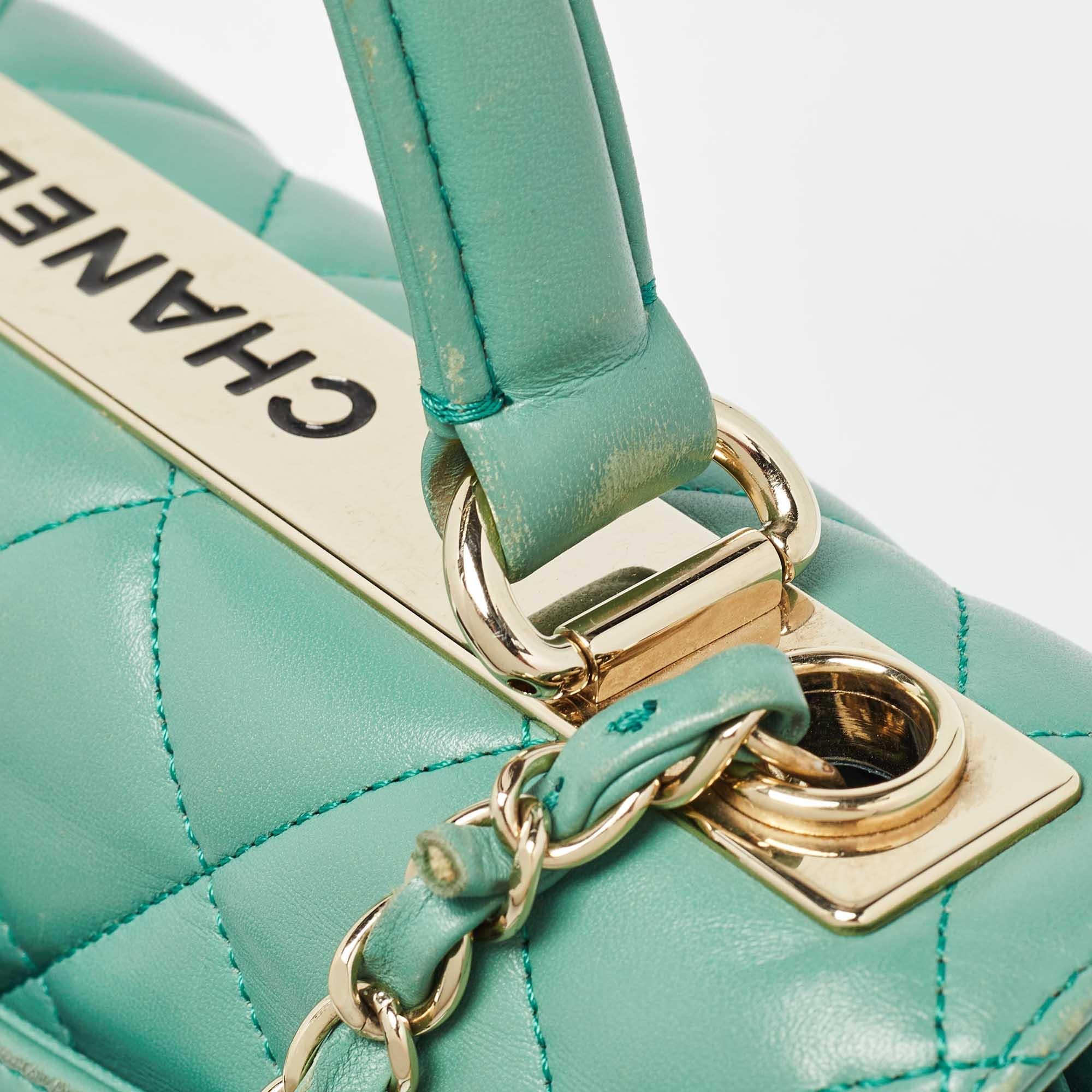 Chanel Aqua Green Quilted Leather Small Trendy CC Flap Bag For Sale 3