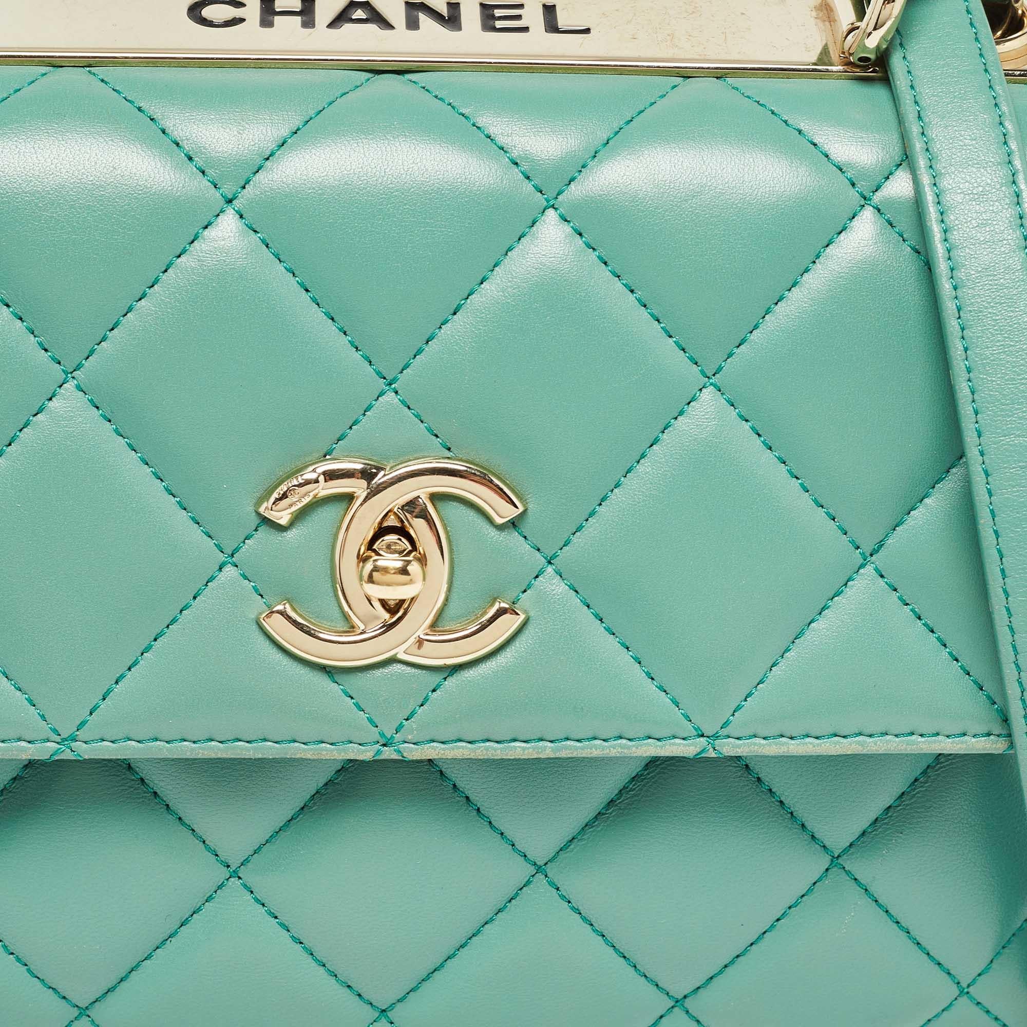 Chanel Aqua Green Quilted Leather Small Trendy CC Flap Bag For Sale 4