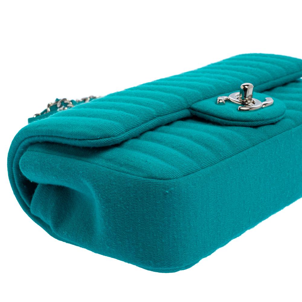 Chanel Aqua Green Vertical Quilted Jersey New Mini Flap Bag 3