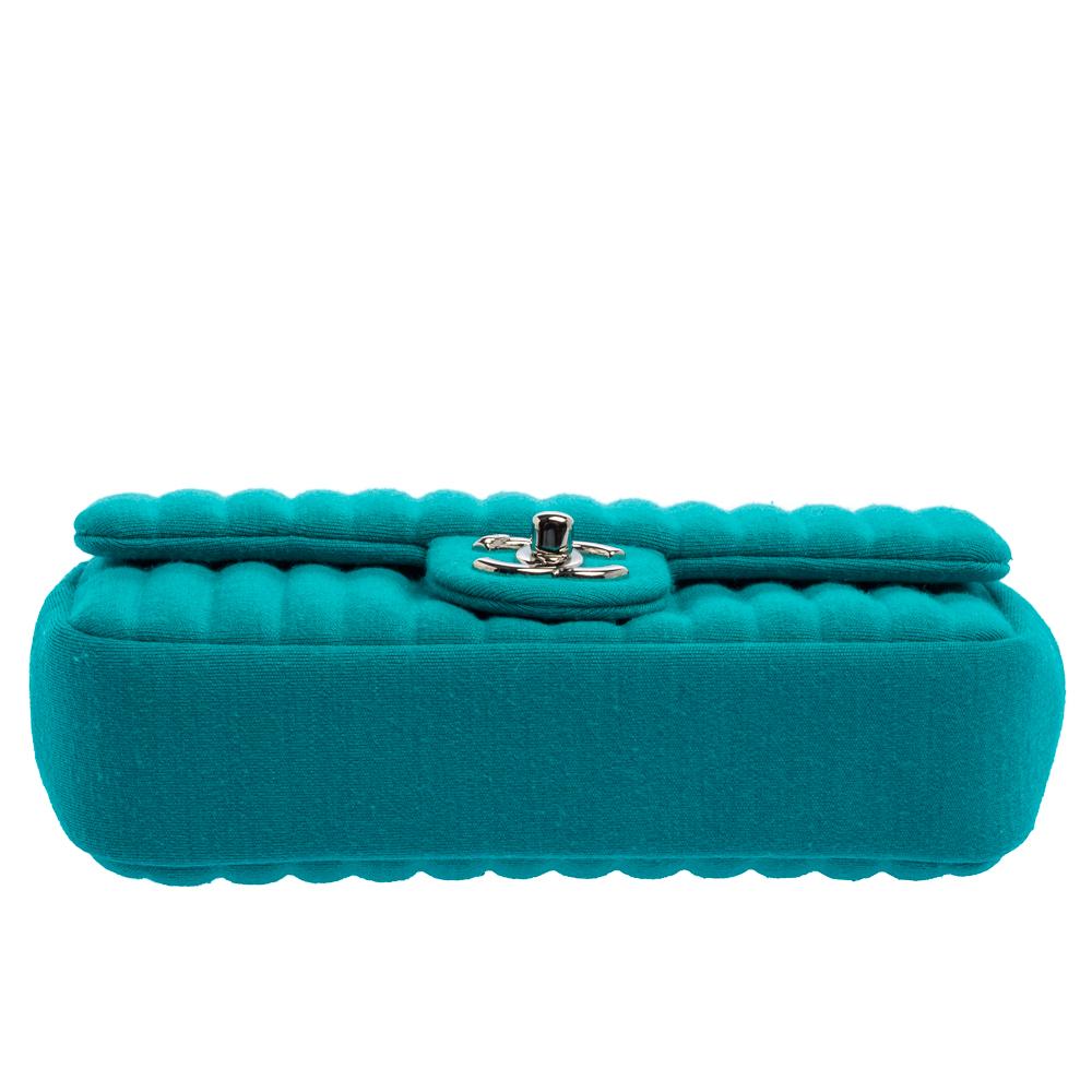 Chanel Aqua Green Vertical Quilted Jersey New Mini Flap Bag 4