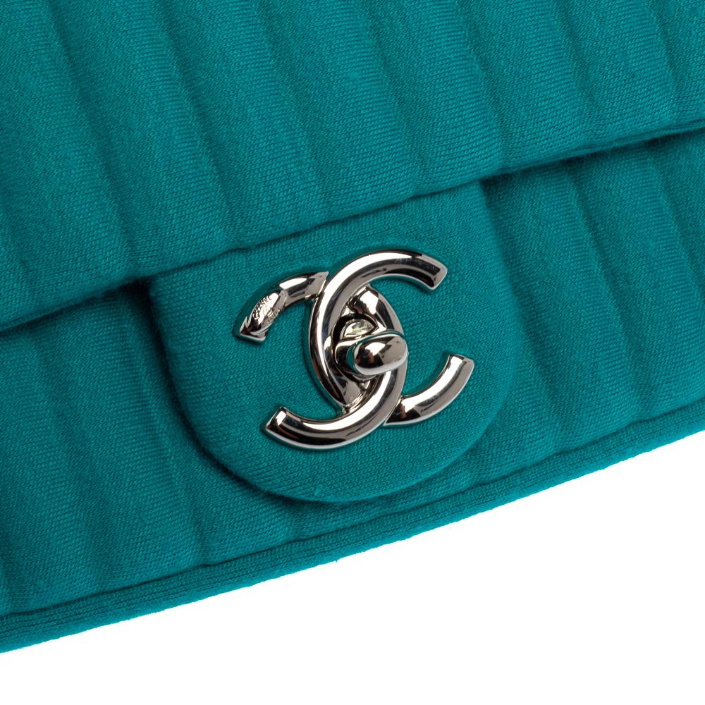 Chanel Aqua Green Vertical Quilted Jersey New Mini Flap Bag 5