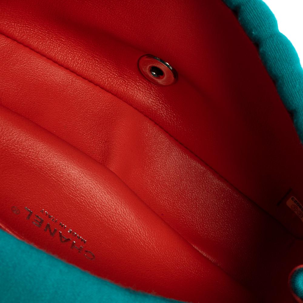 Chanel Aqua Green Vertical Quilted Jersey New Mini Flap Bag In Excellent Condition In Dubai, Al Qouz 2