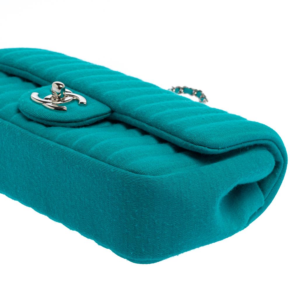 Chanel Aqua Green Vertical Quilted Jersey New Mini Flap Bag 2