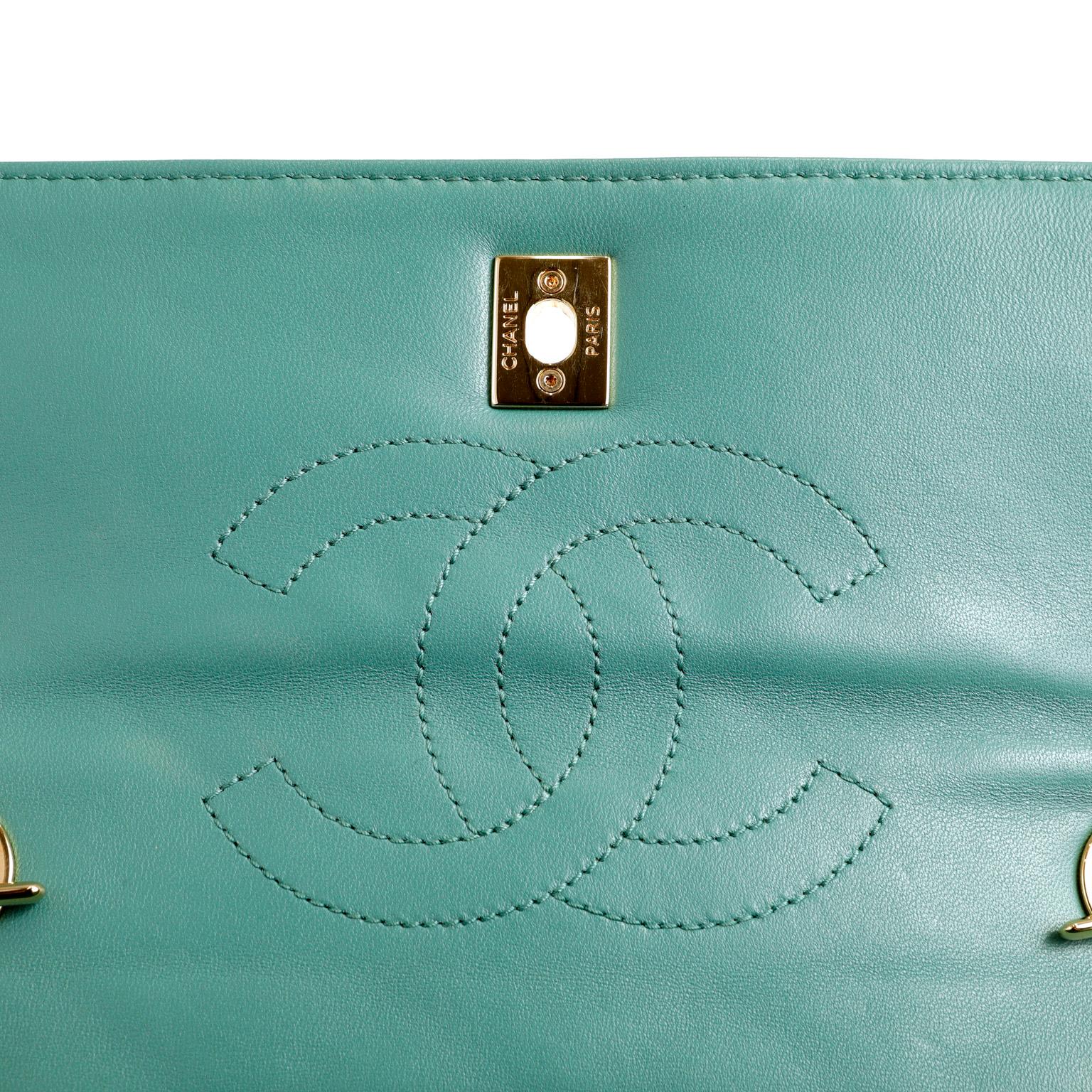 Blue Chanel Aqua Lambskin Trendy CC Top Handle Bag For Sale