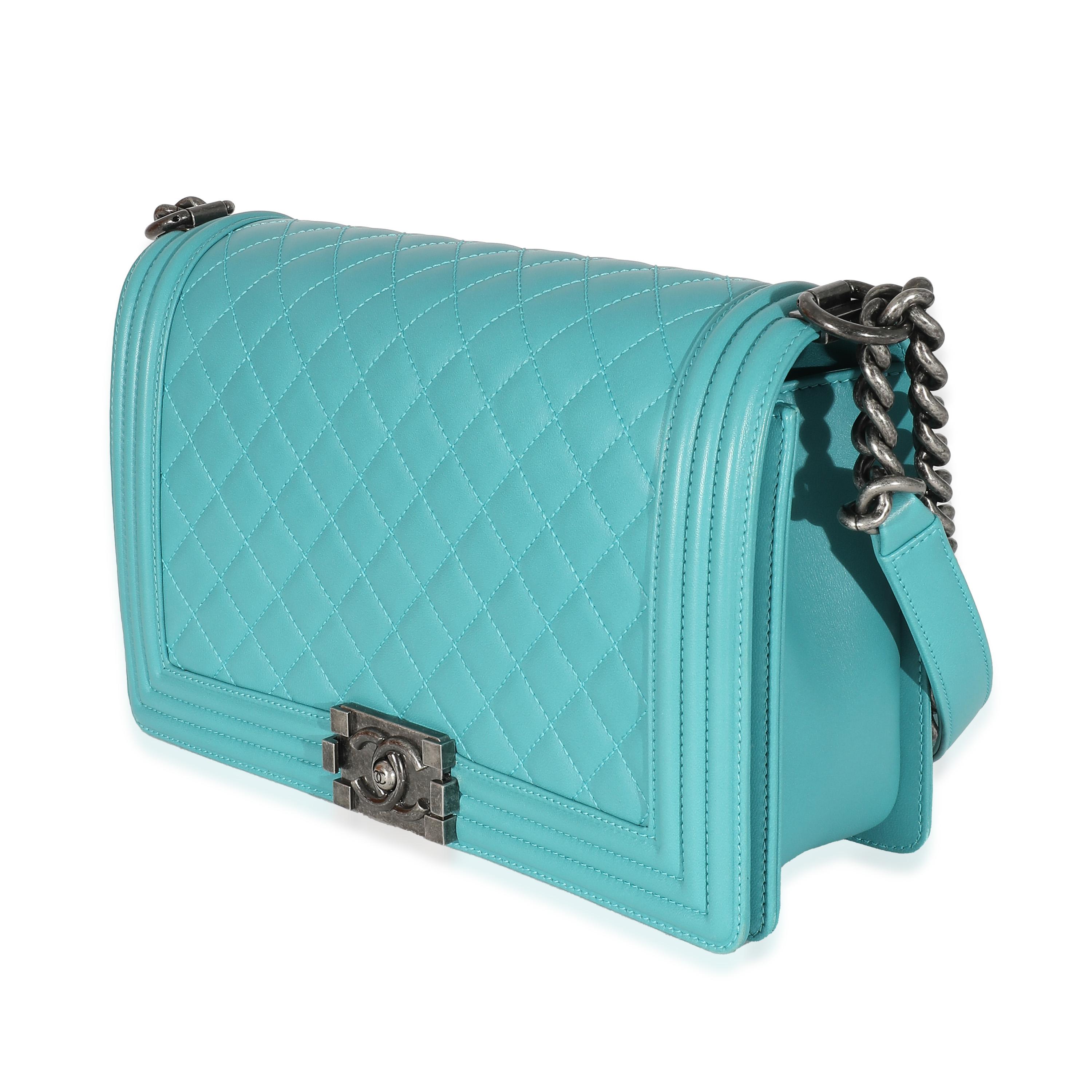Chanel Aqua Quilted Lambskin New Medium Boy Bag For Sale 2