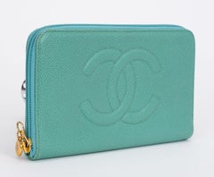 Chanel Aqua Zip Around Caviar Wallet