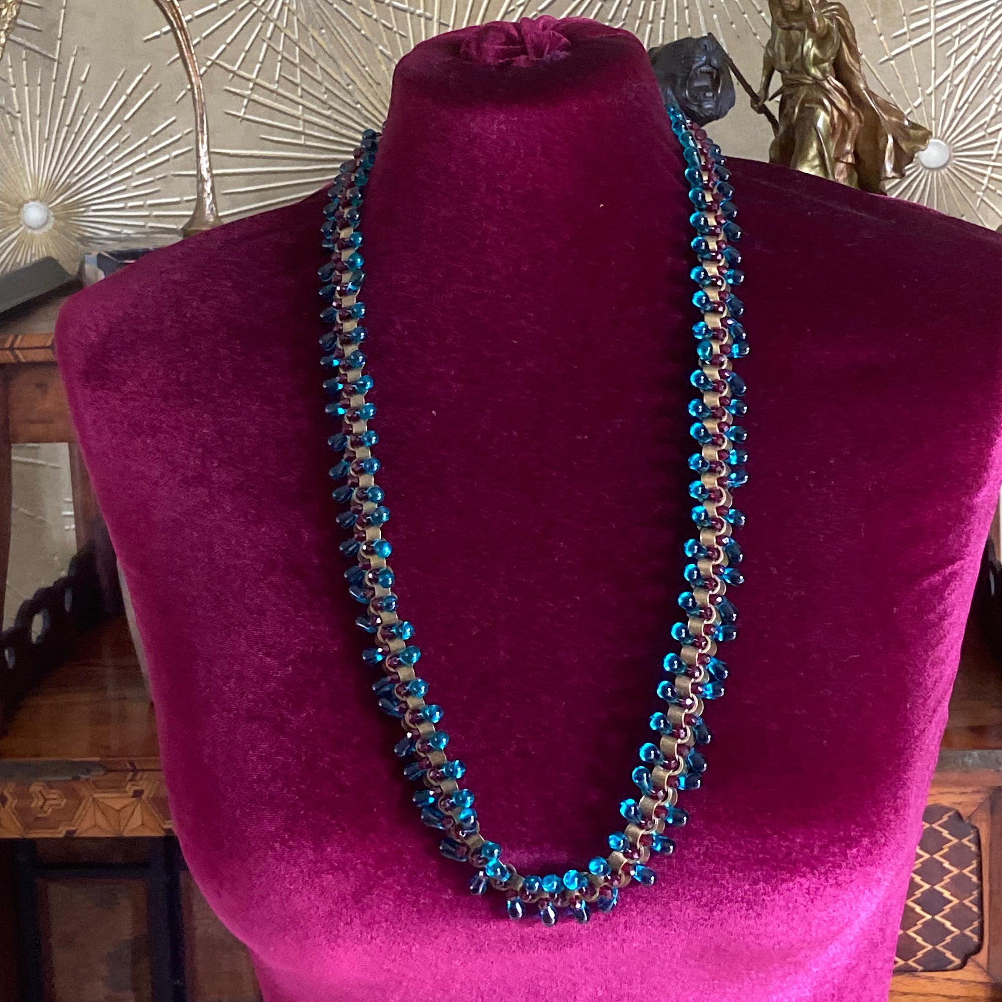 Cintura/collana di perline Chanel color acquamarina in vendita 7