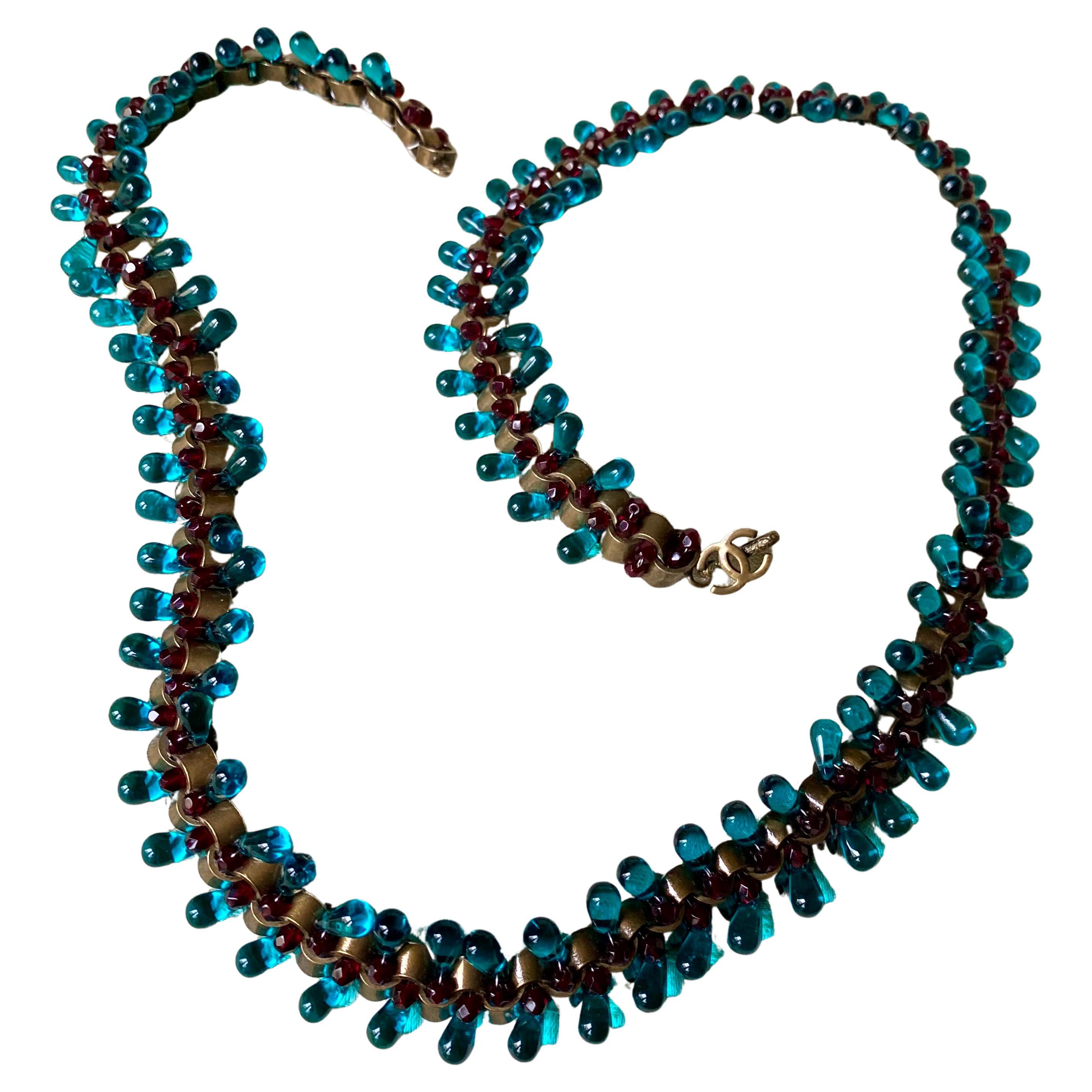 da uomo o donna Cintura/collana di perline Chanel color acquamarina in vendita