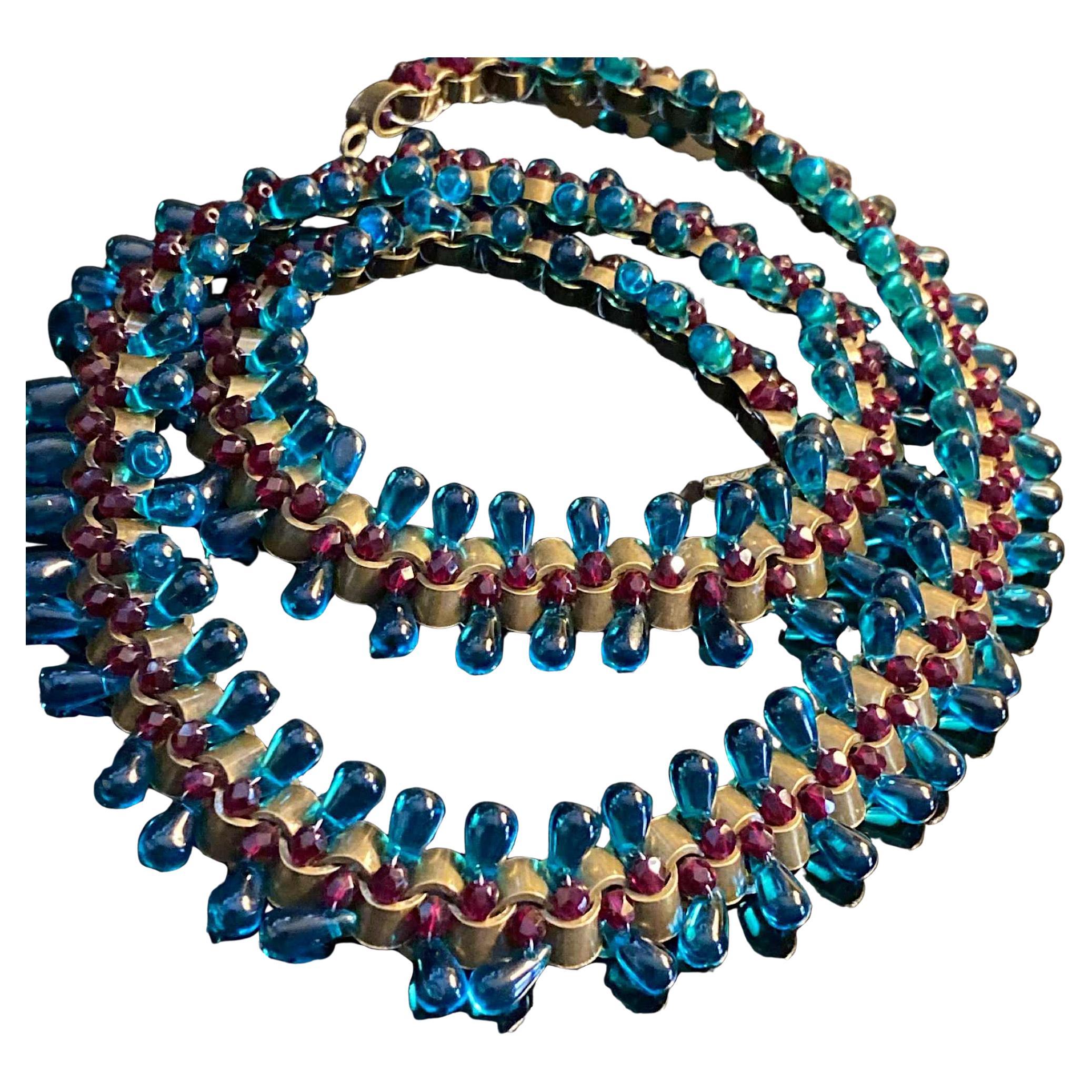 Cintura/collana di perline Chanel color acquamarina in vendita 1