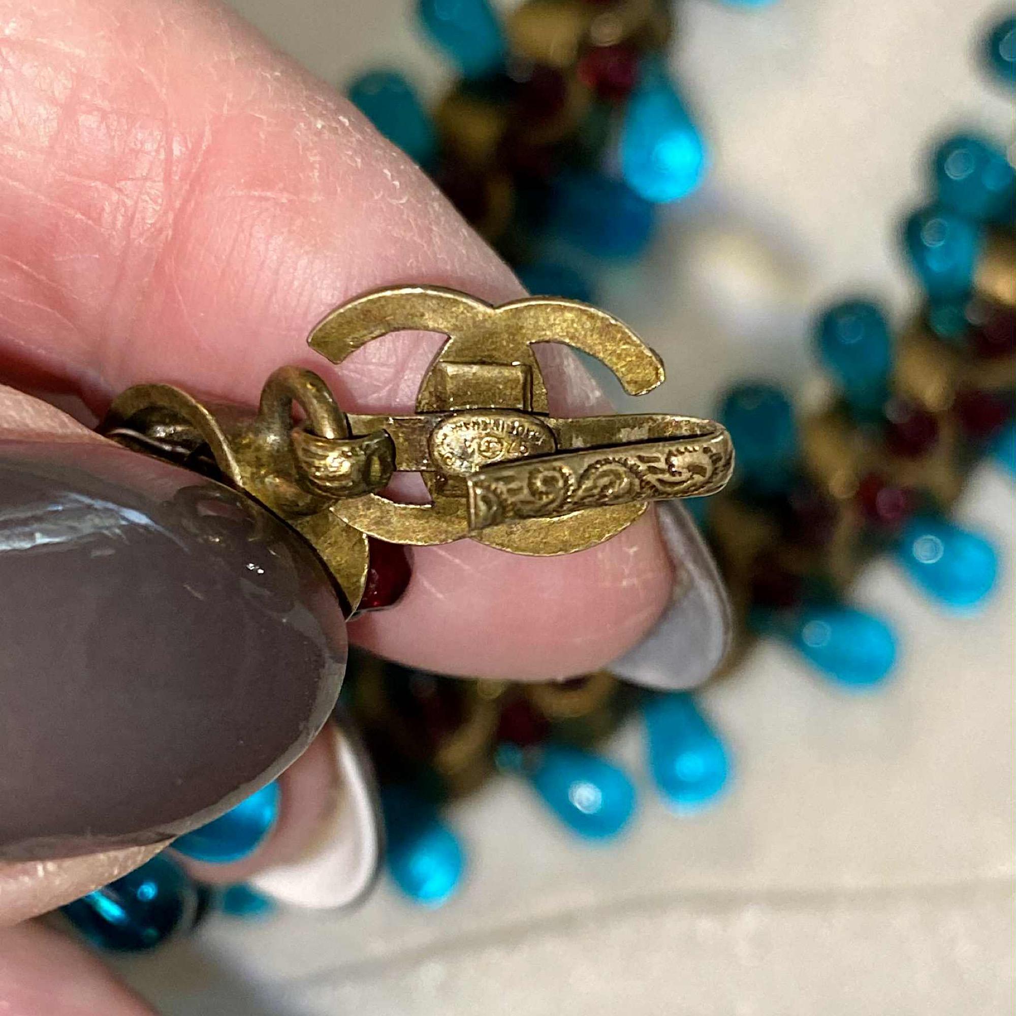 Cintura/collana di perline Chanel color acquamarina in vendita 4