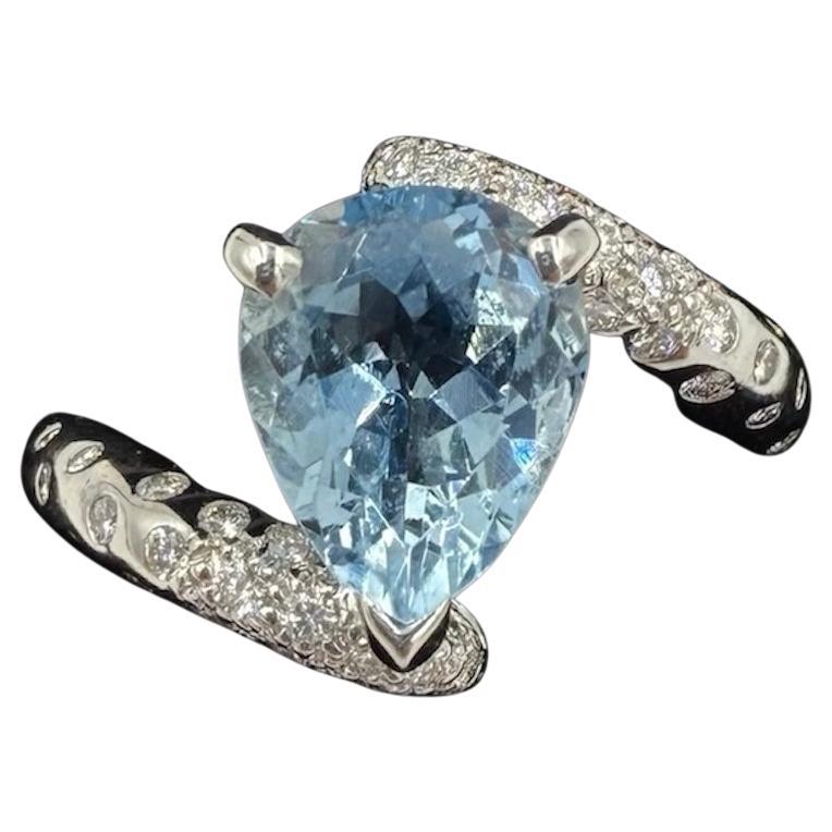 Chanel Aquamarine Diamond Comete Star 18k White Gold Ring