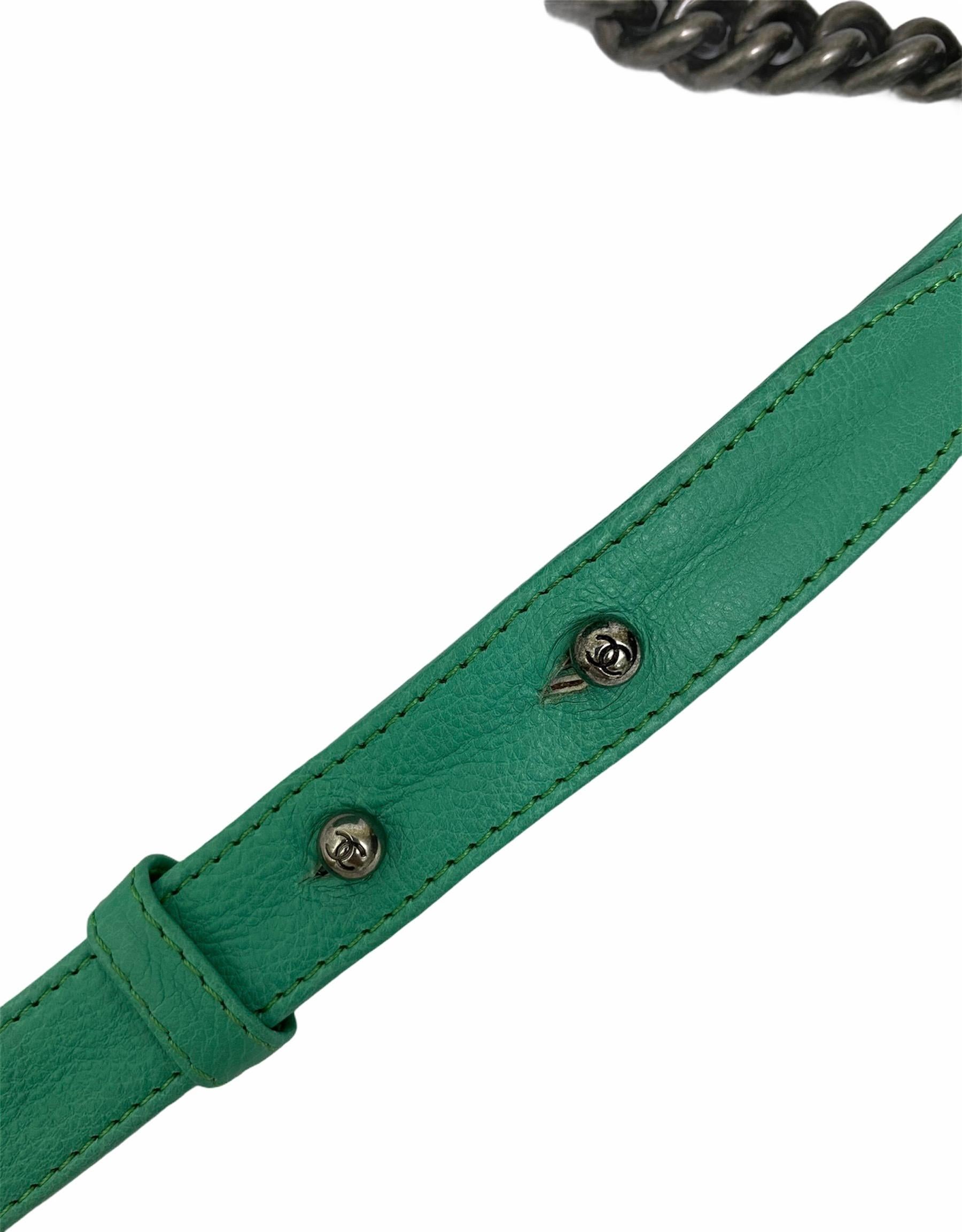Chanel Aquamarine Green Leather Boy Bag For Sale 1