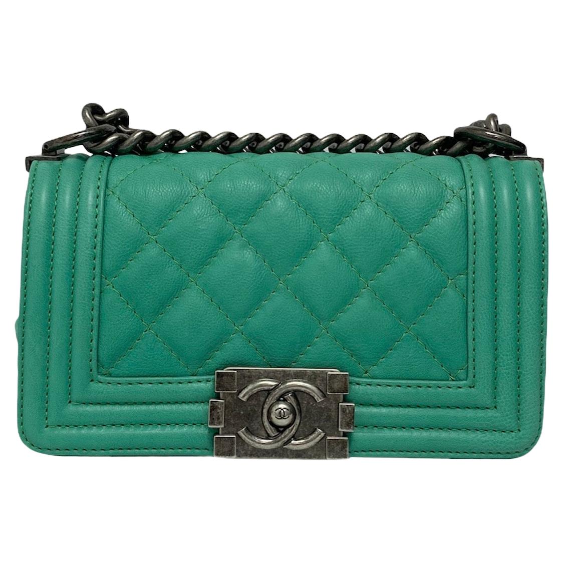 Chanel Aquamarine Green Leather Boy Bag For Sale
