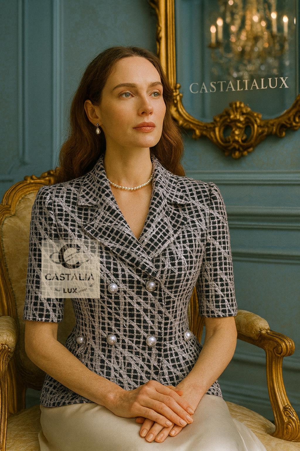 Chaqueta de tweed Chanel Aquatic Reverie con cinturón de perlas Gris en venta