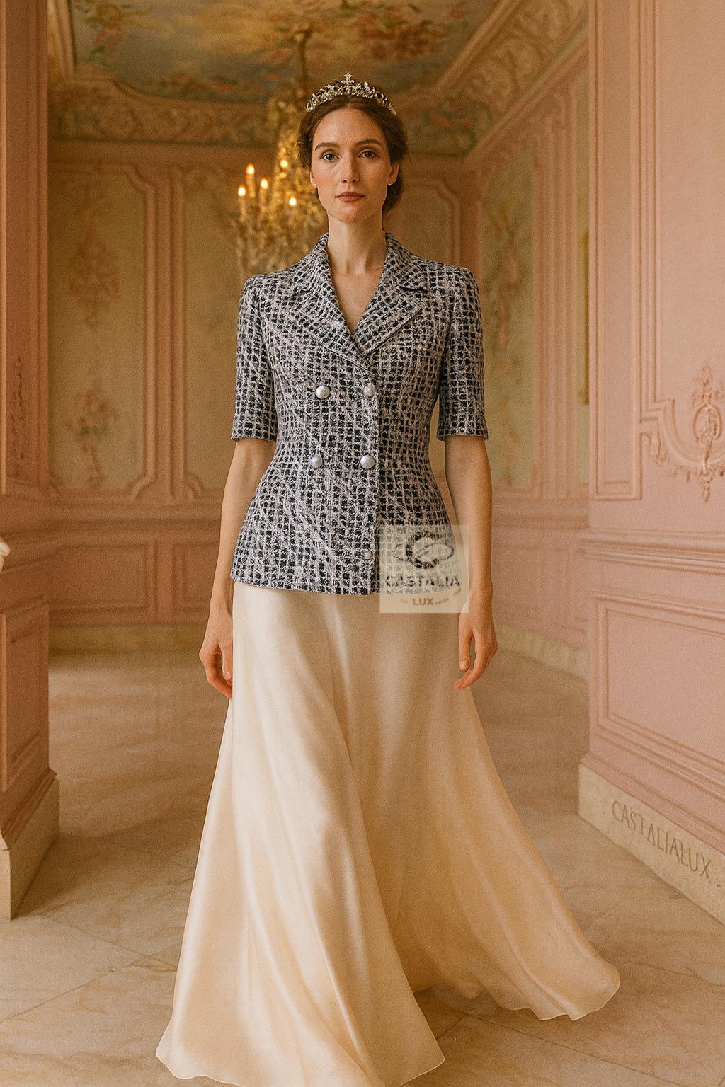 Femenino o masculino Chaqueta de tweed Chanel Aquatic Reverie con cinturón de perlas en venta