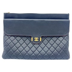 Chanel Archi Chic O Case Clutch Quilted Grained Calfskin Large Black Bag