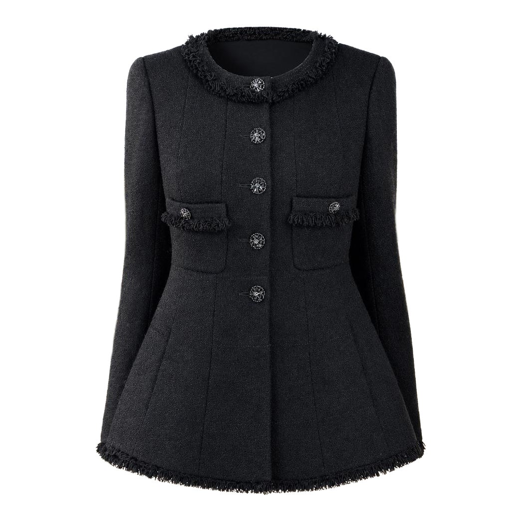 CHANEL Architectural 2008 Black Tweed Jacket 36 FR